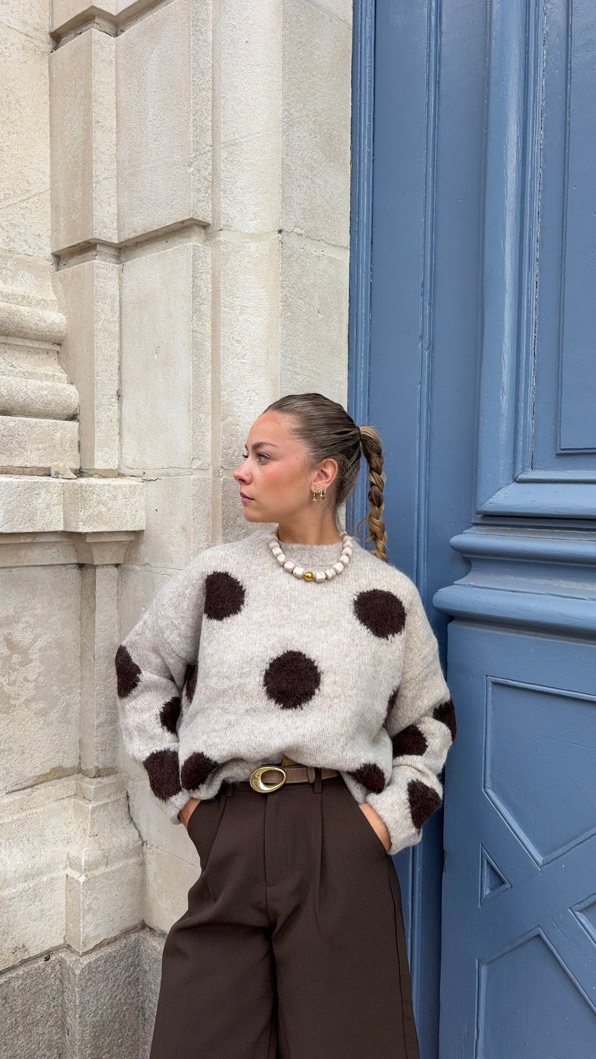Pull beige à pois -  HAPPY