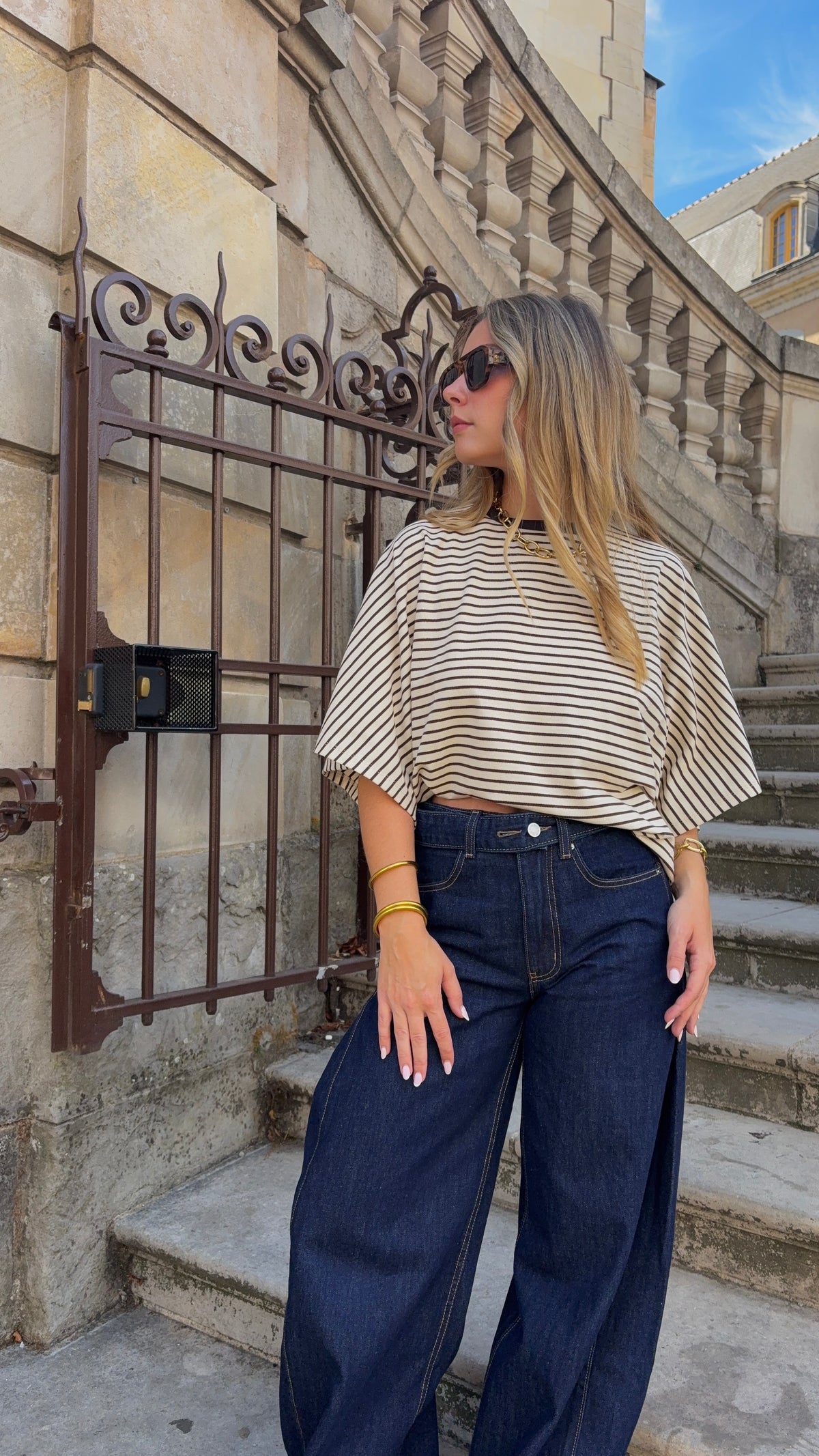 Tee-shirt rayures marron/crème - ALBA