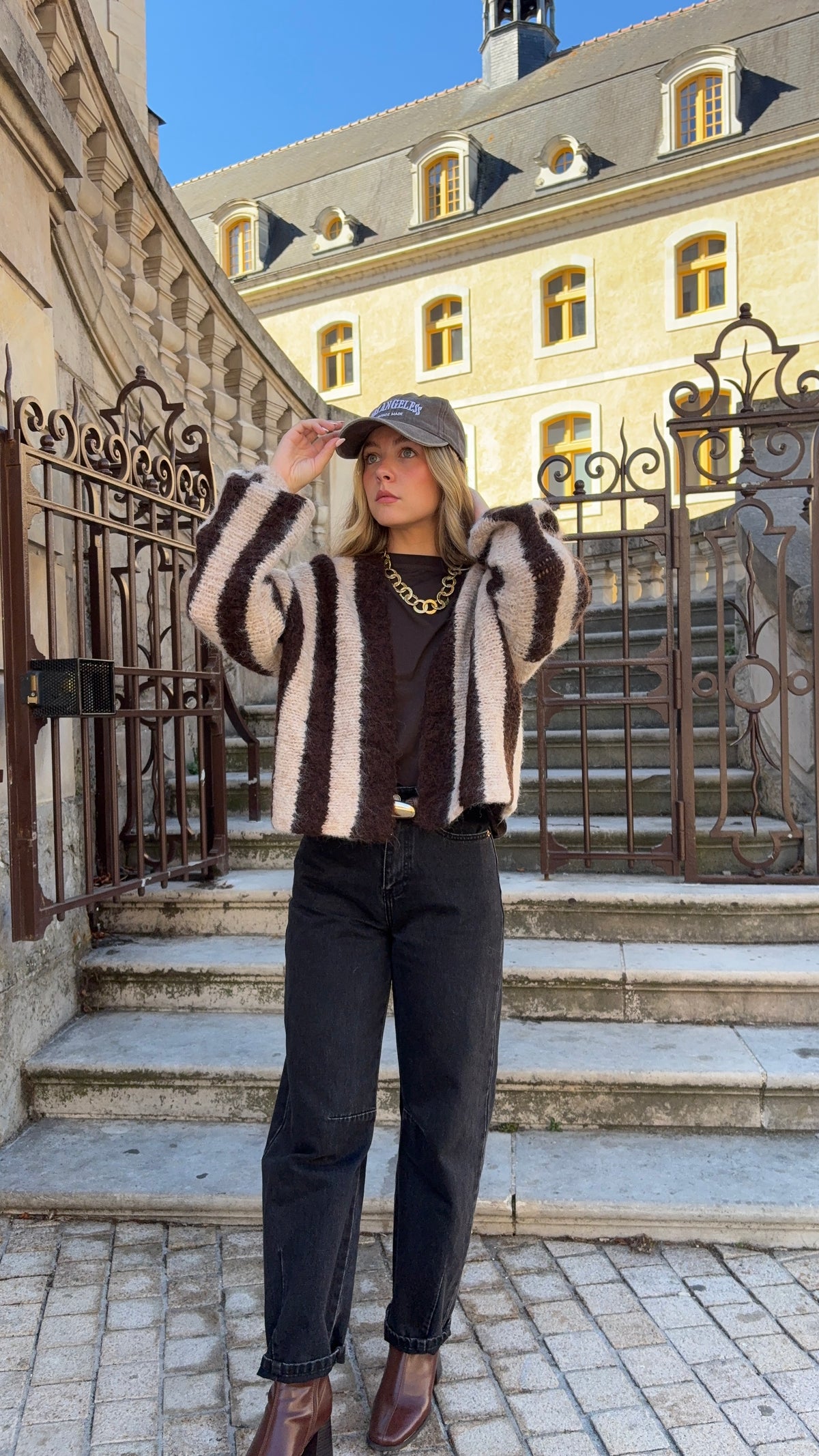Gilet à rayures beige et marron - COFFEE