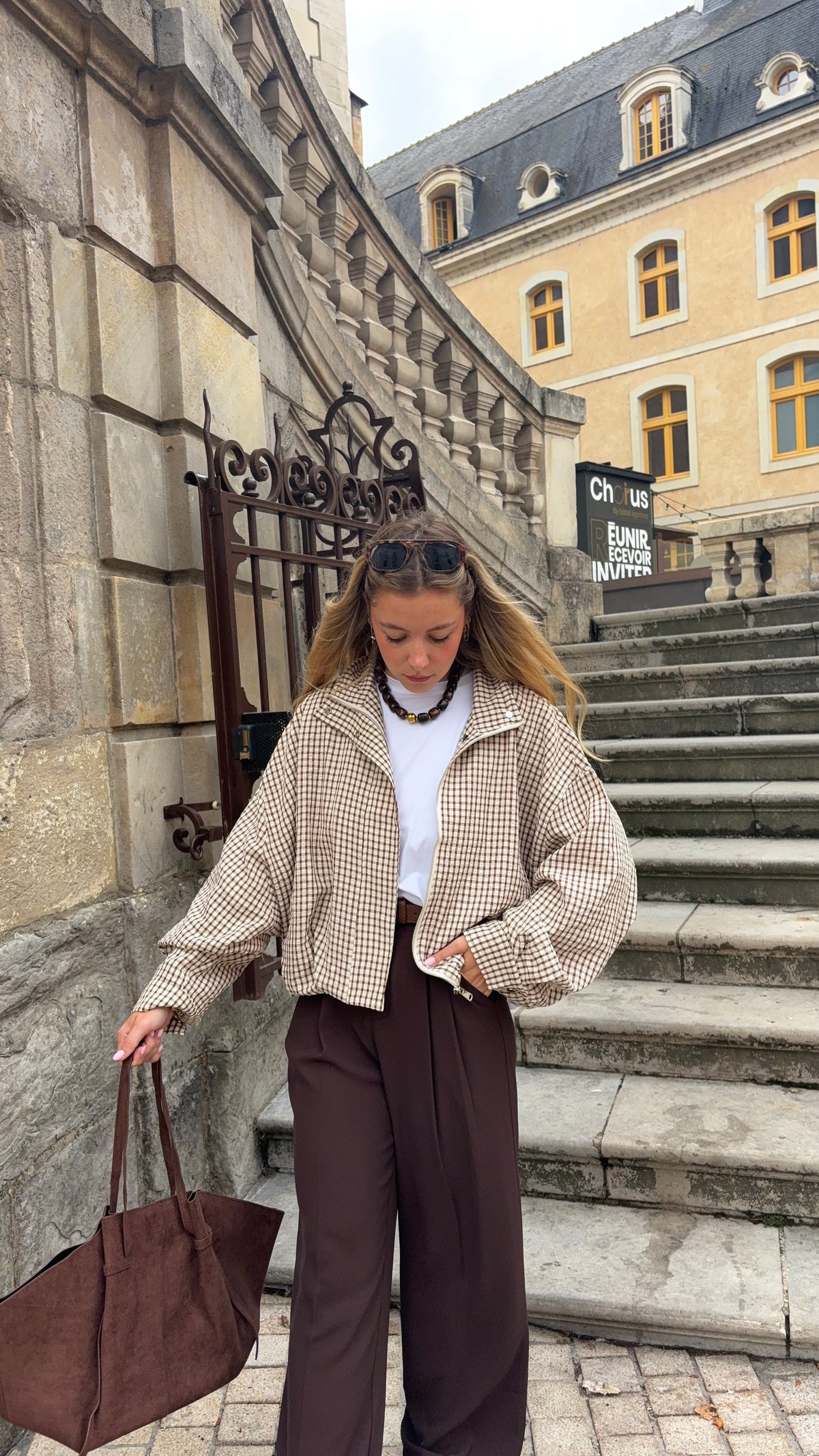 Veste fluide à carreaux marron - AYA