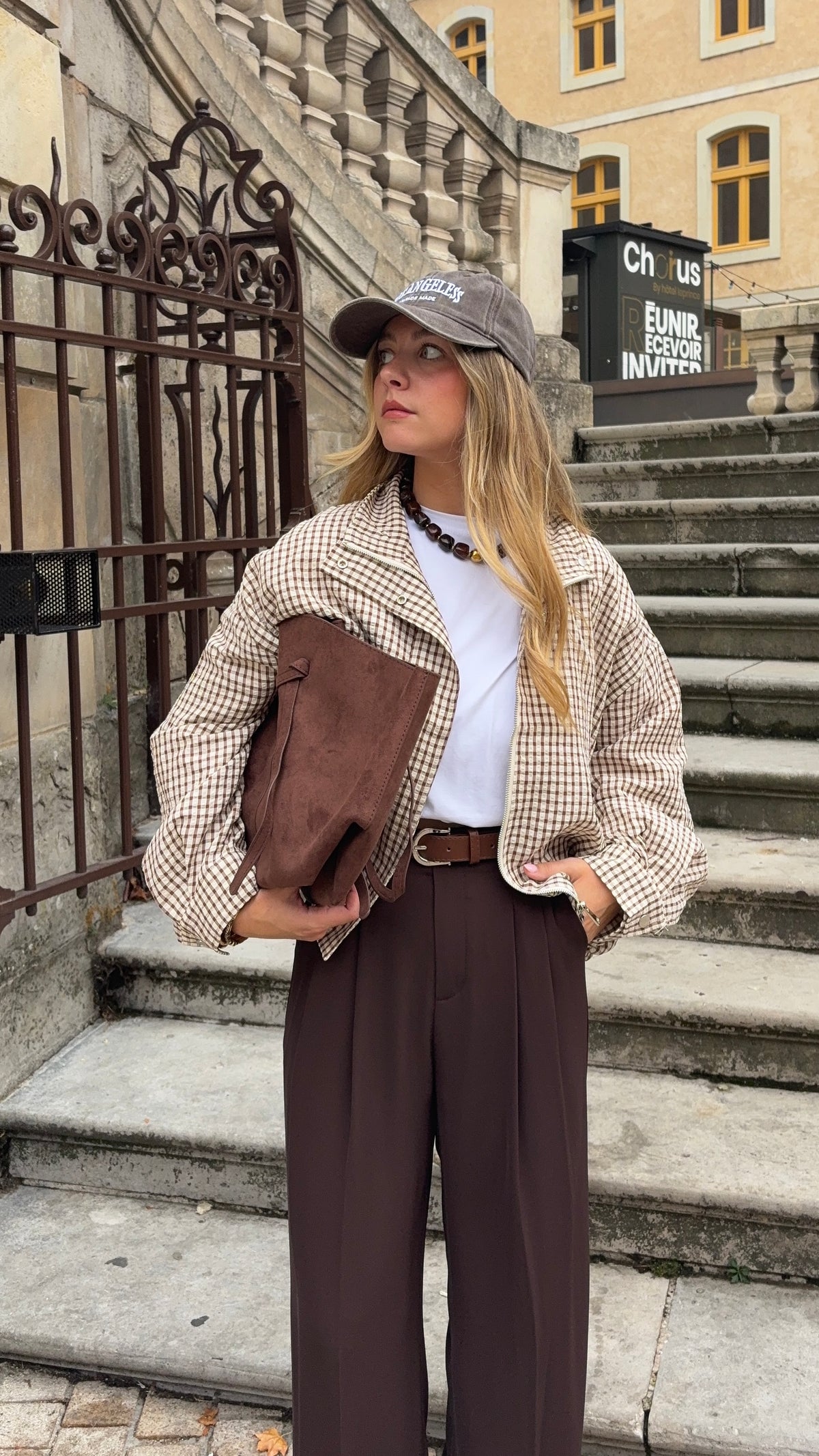 Veste fluide à carreaux marron - AYA