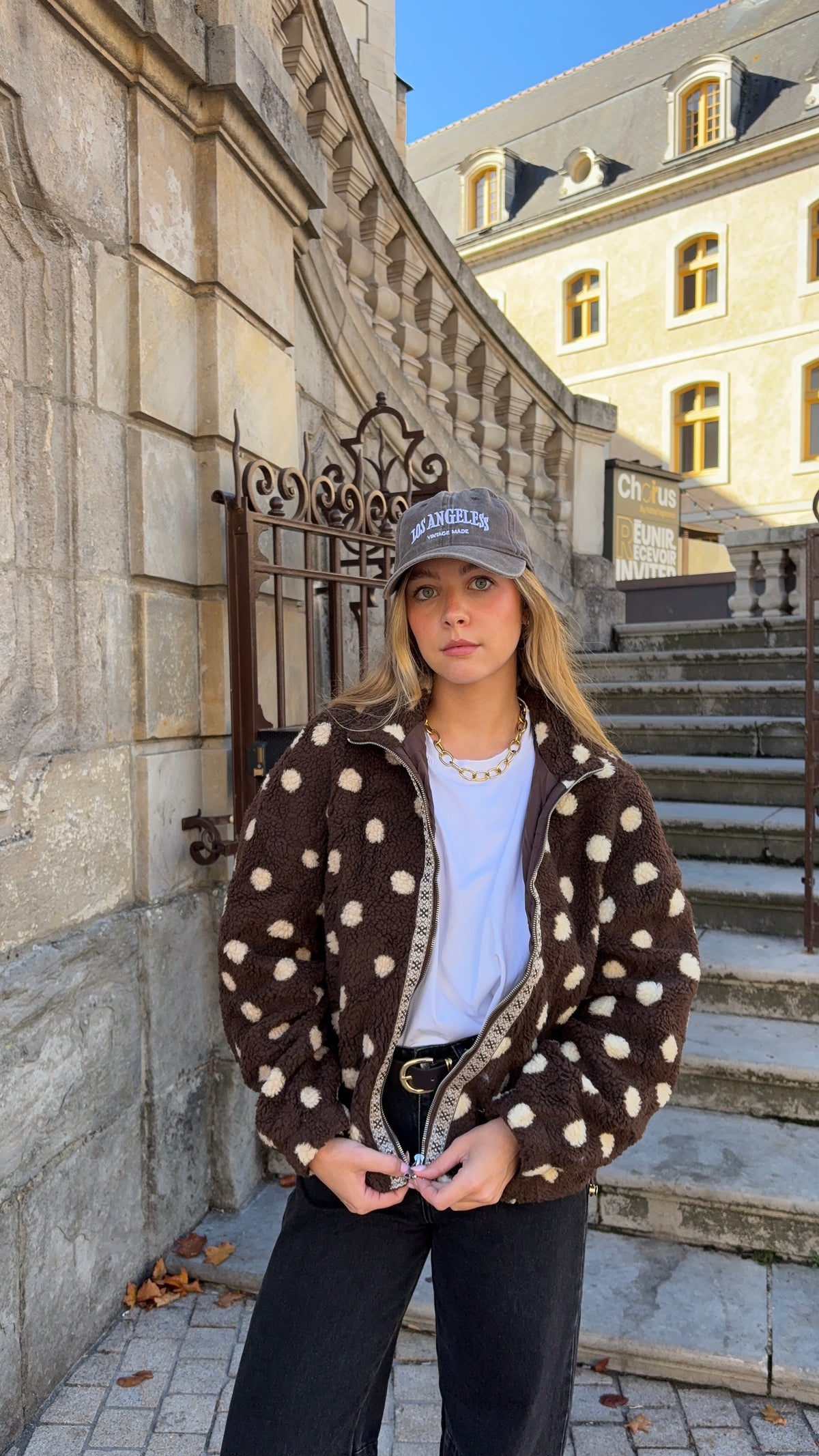 Veste polaire marron à pois - LOUANE