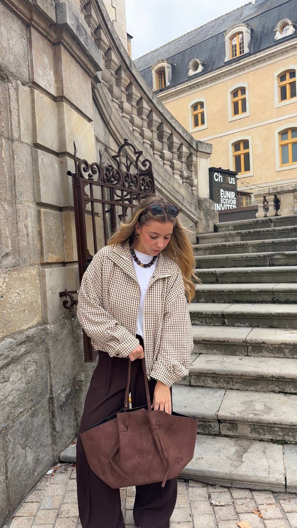 Veste fluide à carreaux marron - AYA