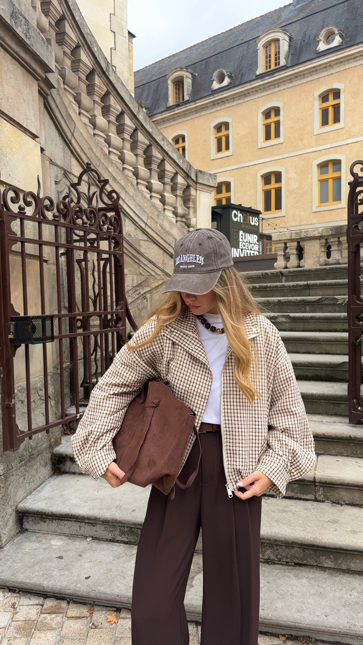 Veste fluide à carreaux marron - AYA
