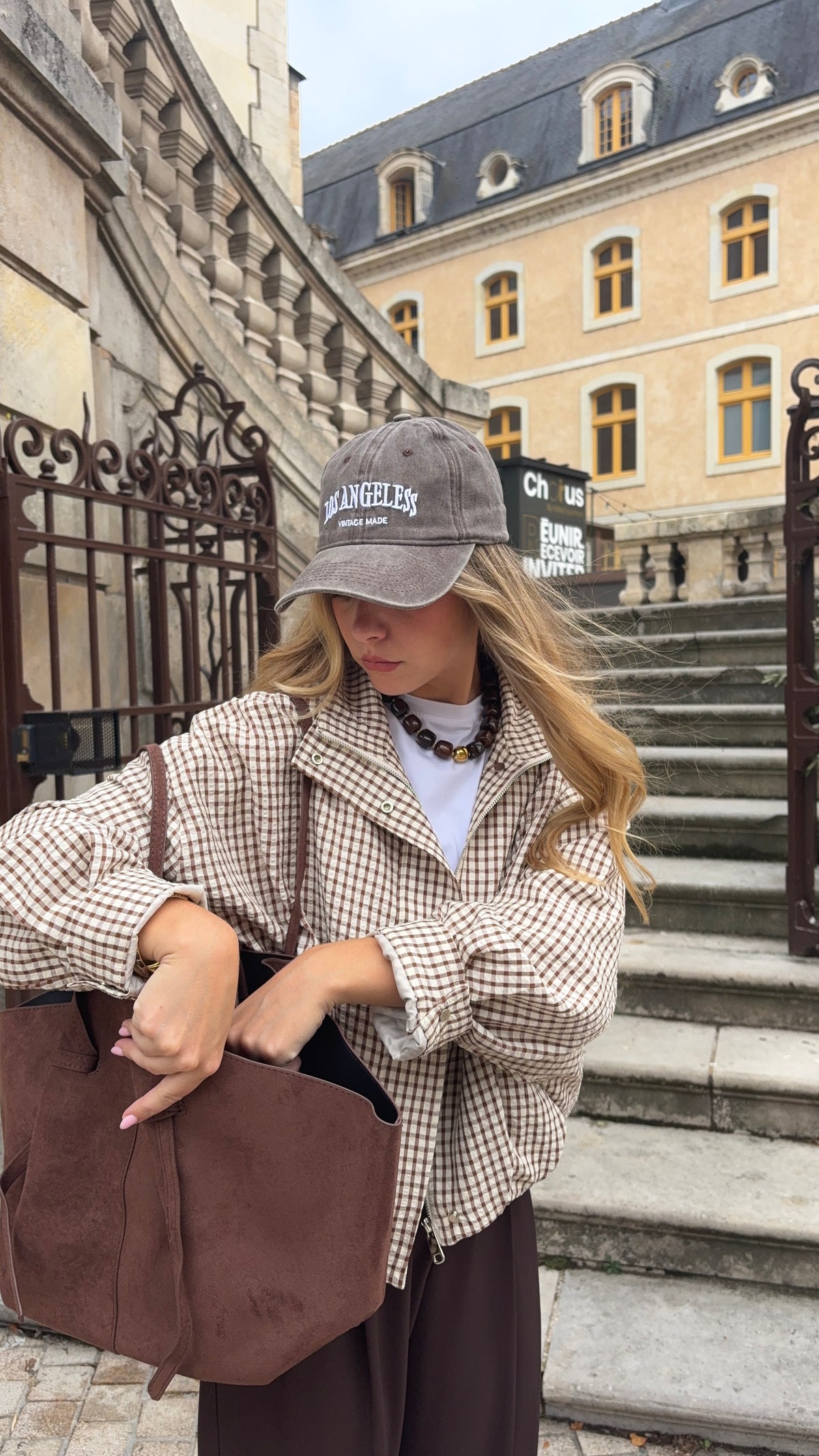 Veste fluide à carreaux marron - AYA