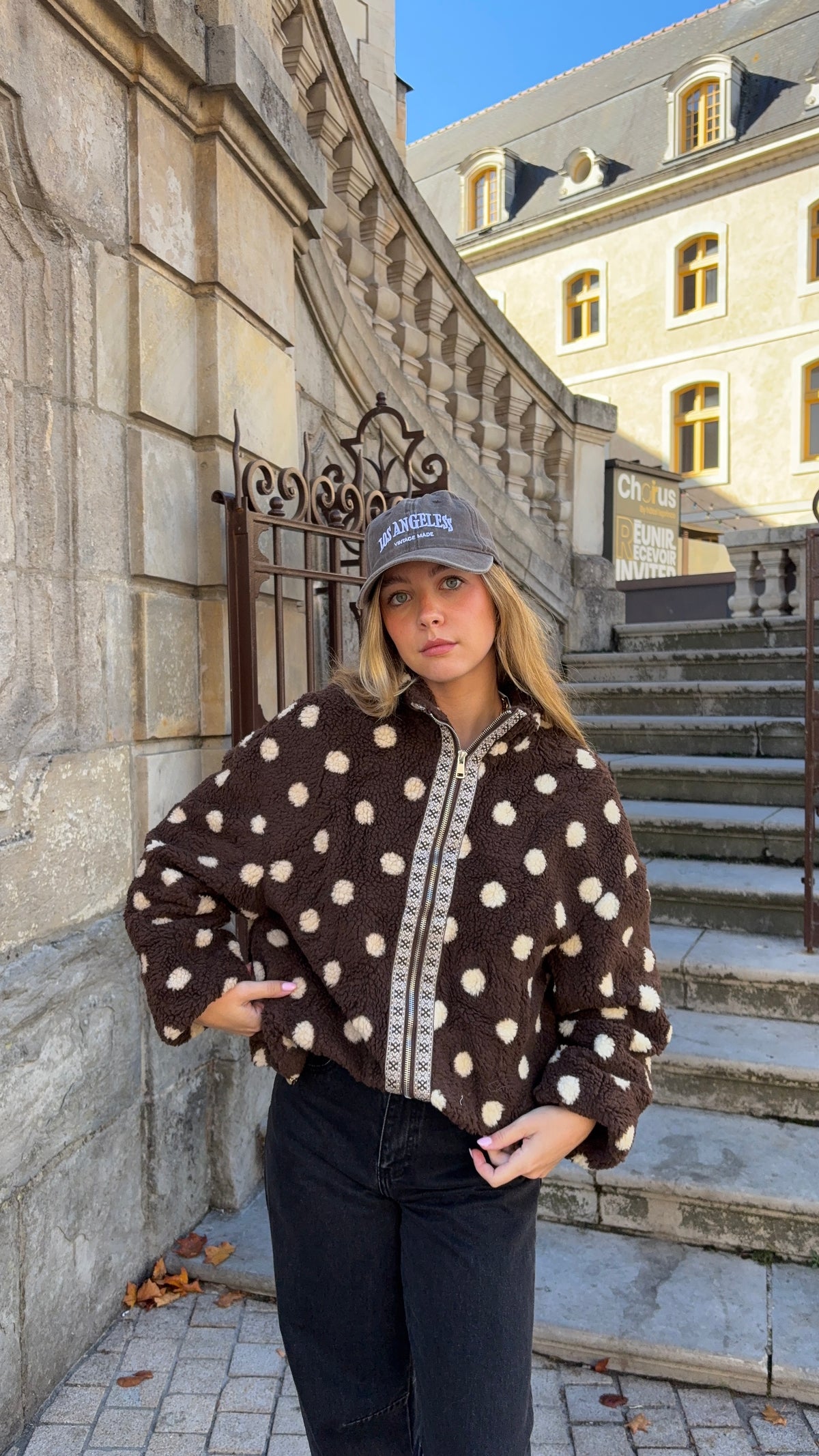 Veste polaire marron à pois - LOUANE