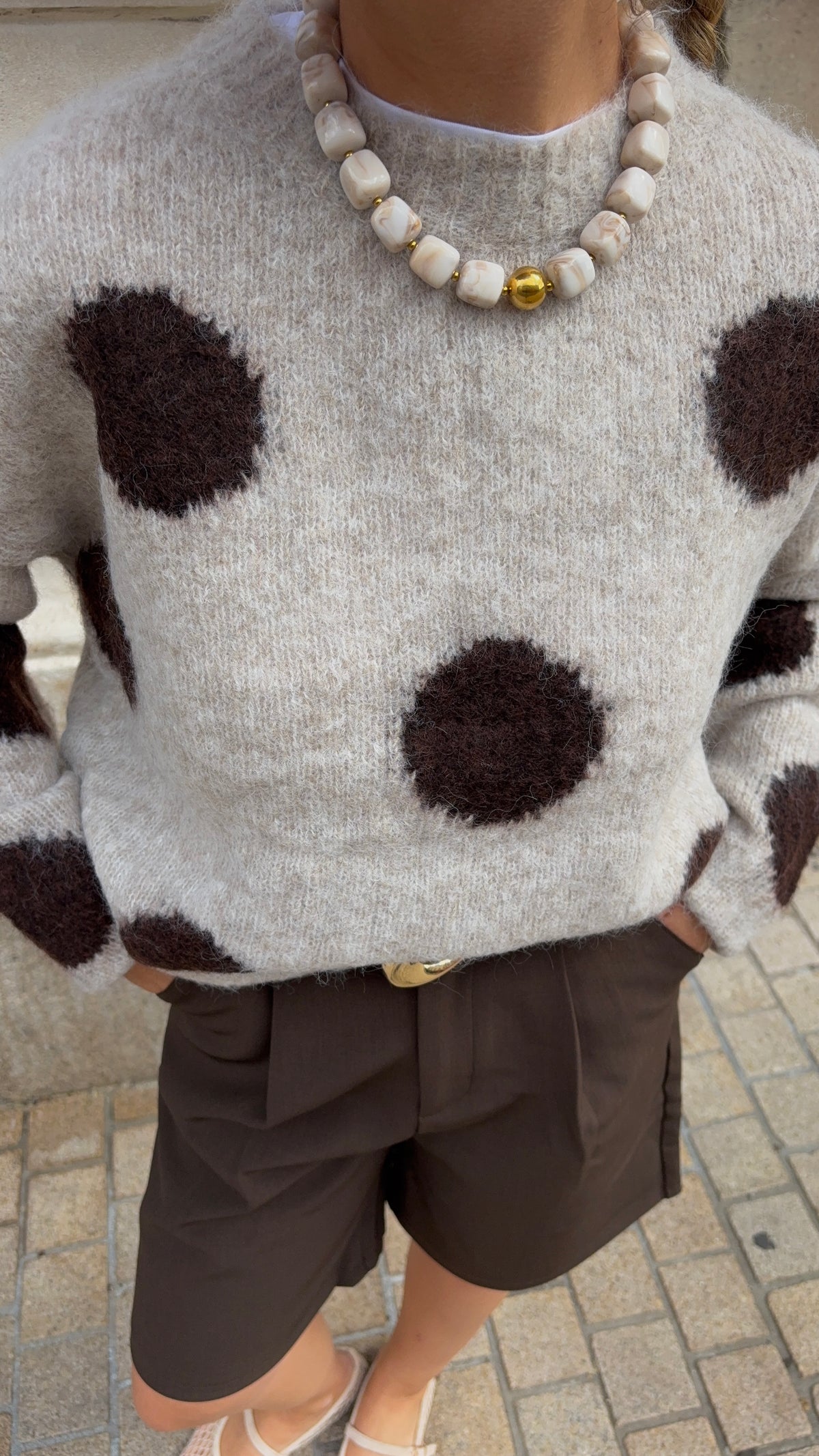 Pull beige à pois -  HAPPY