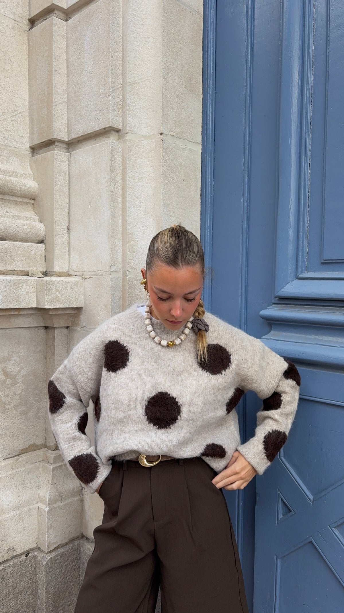 Pull beige à pois -  HAPPY