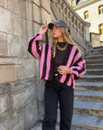 Gilet à rayures marron et rose - COFFEE