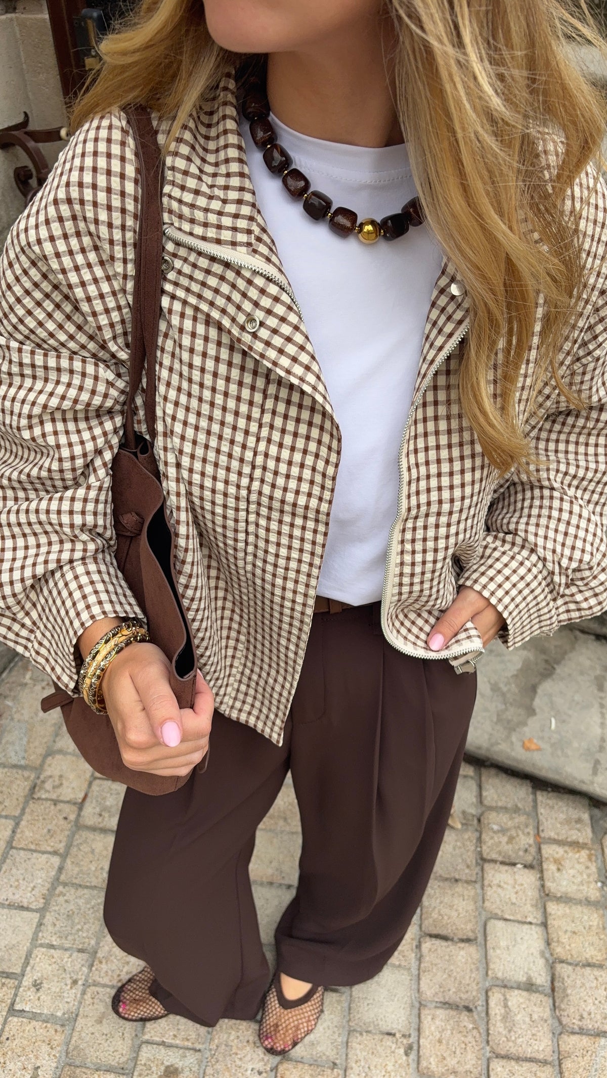 Veste fluide à carreaux marron - AYA