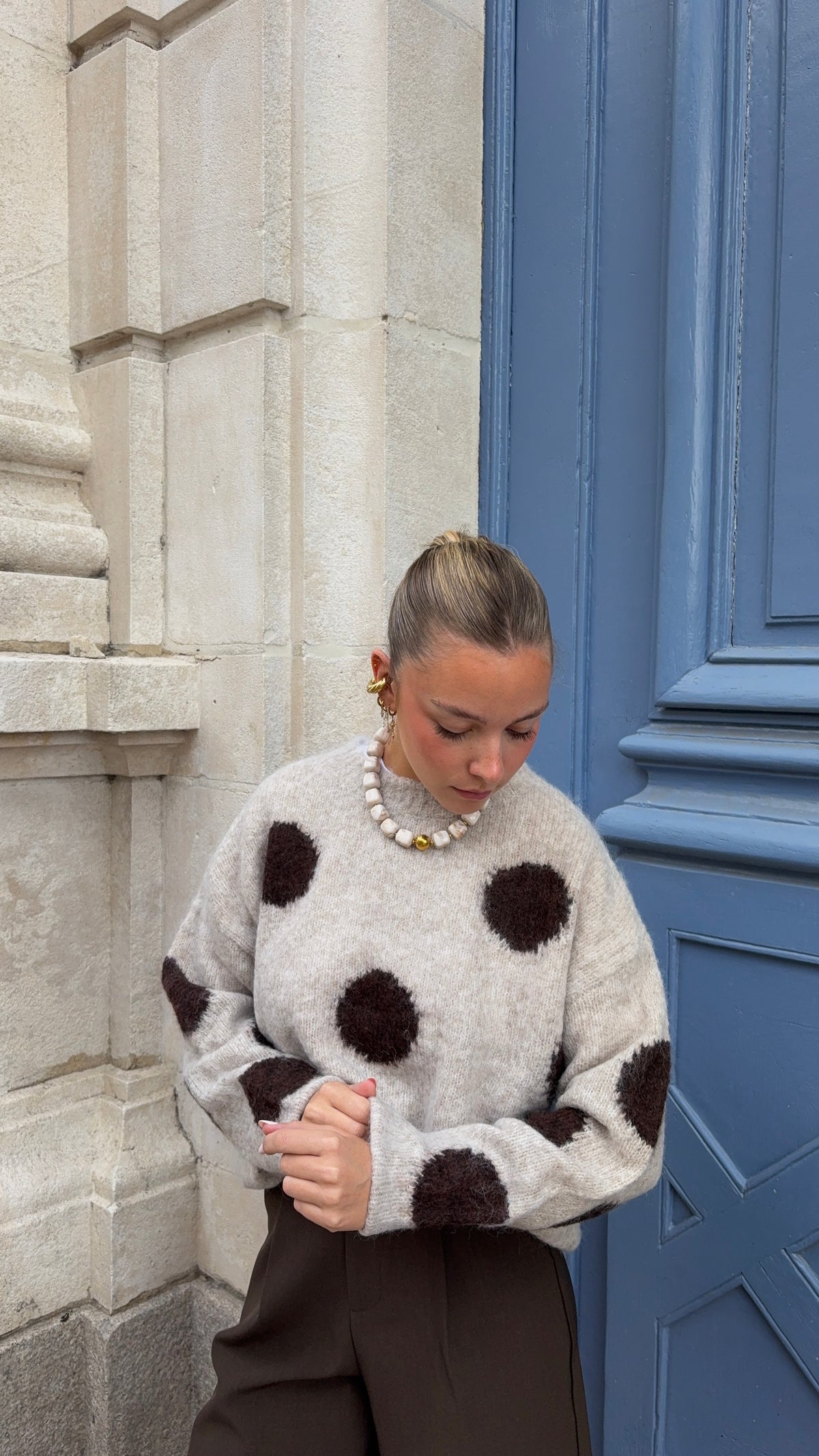 Pull beige à pois -  HAPPY