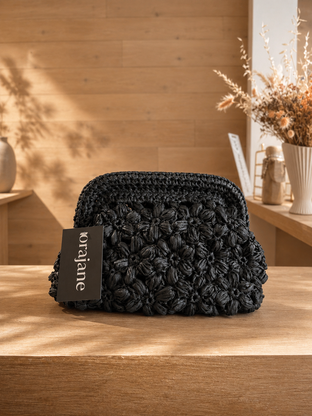 Pochette Pâquerettes Raphia Noir - Andrea