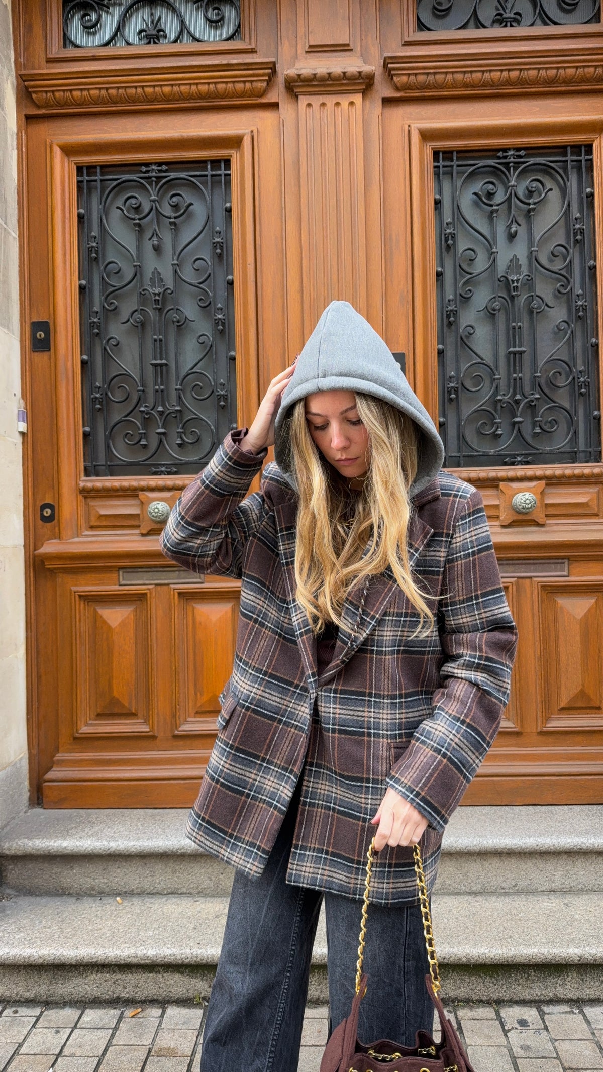 Blazer capuche à carreaux - LÉO